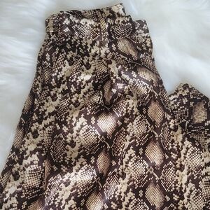 Nili Lotan Brown & Cream Snake-Print Satin Pant